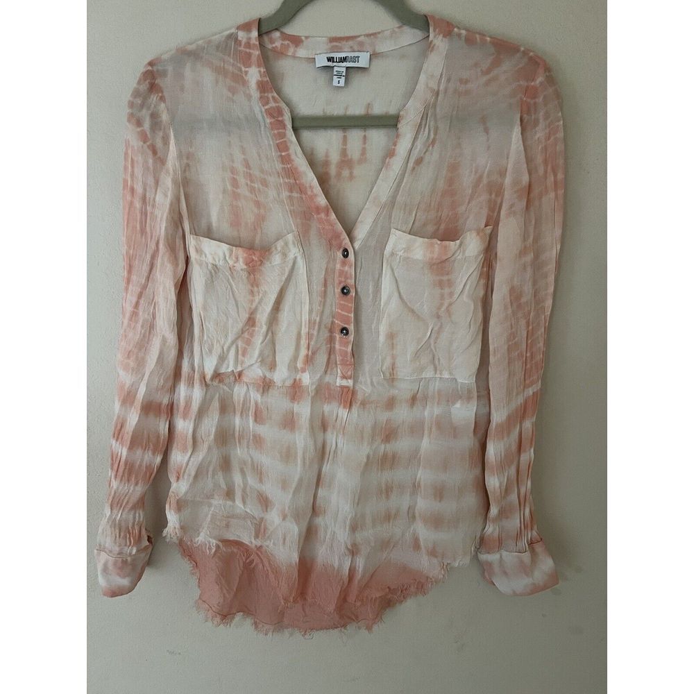 WILLIAM RAST Women's Size S Peach & White Tie-Dye Long Sleeve Button Shirt